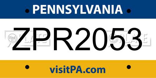 ZPR2053 Pennsylvania License Plate