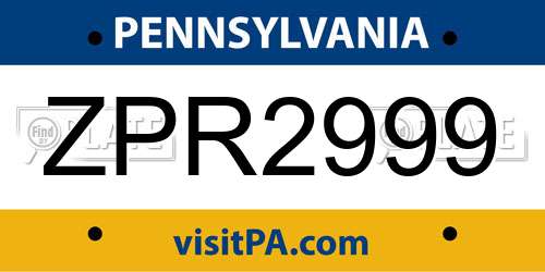 ZPR2999 Pennsylvania License Plate