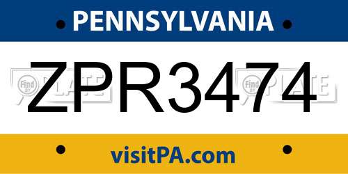 ZPR3474 Pennsylvania License Plate
