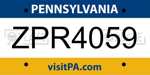 ZPR4059 Pennsylvania License Plate
