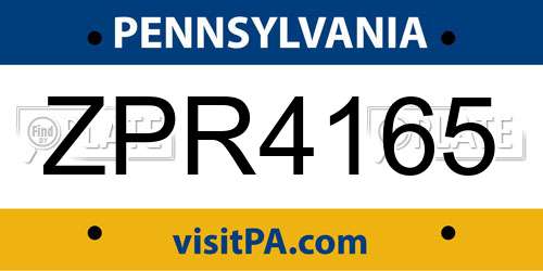 ZPR4165 Pennsylvania License Plate