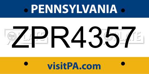 ZPR4357 Pennsylvania License Plate