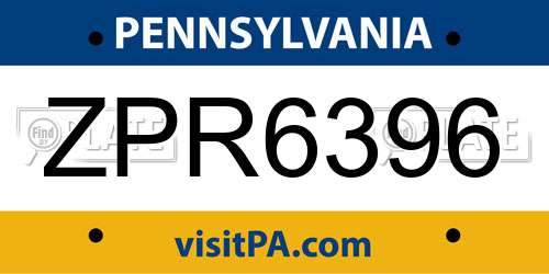 ZPR6396 Pennsylvania License Plate