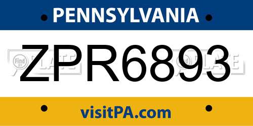 ZPR6893 Pennsylvania License Plate