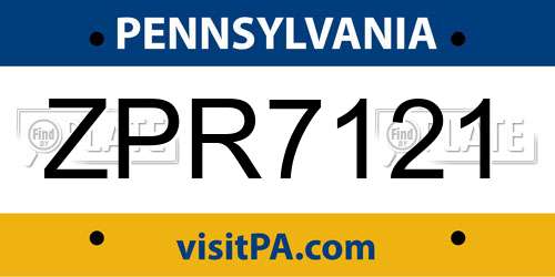 ZPR7121 Pennsylvania License Plate