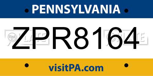ZPR8164 Pennsylvania License Plate