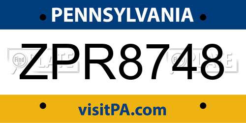 ZPR8748 Pennsylvania License Plate