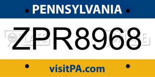 ZPR8968 Pennsylvania License Plate