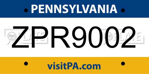 ZPR9002 Pennsylvania License Plate