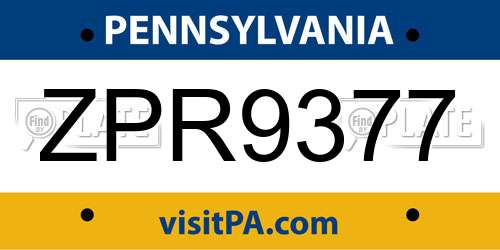 ZPR9377 Pennsylvania License Plate