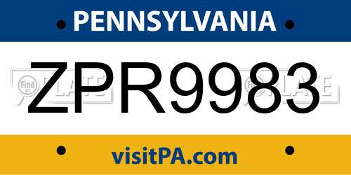 ZPR9983 Pennsylvania License Plate