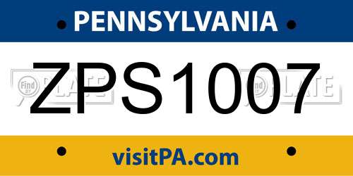 ZPS1007 Pennsylvania License Plate