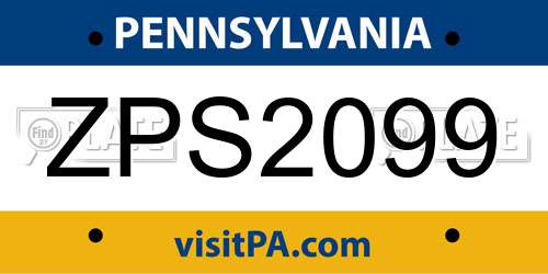 ZPS2099 Pennsylvania License Plate