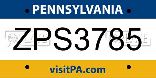 ZPS3785 Pennsylvania License Plate