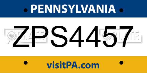 ZPS4457 Pennsylvania License Plate