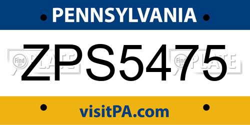ZPS5475 Pennsylvania License Plate