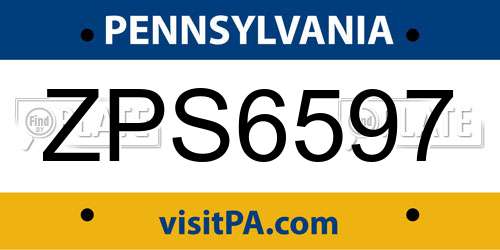 ZPS6597 Pennsylvania License Plate