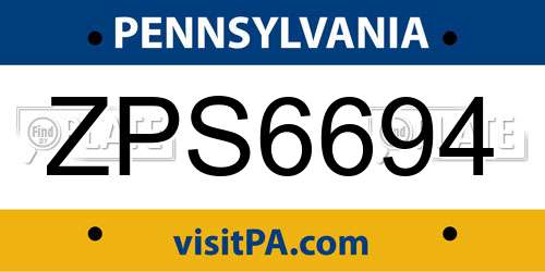 ZPS6694 Pennsylvania License Plate