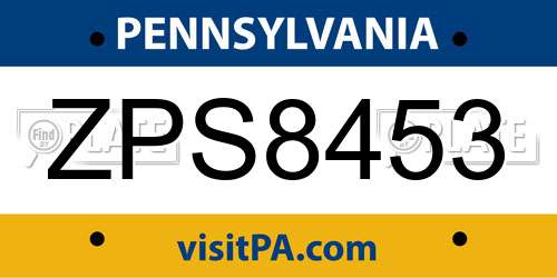 ZPS8453 Pennsylvania License Plate