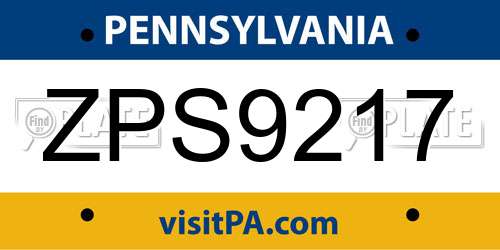 ZPS9217 Pennsylvania License Plate