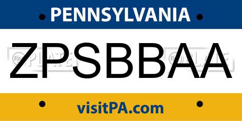 ZPSBBAA Pennsylvania License Plate