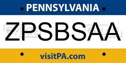ZPSBSAA Pennsylvania License Plate