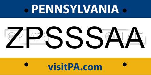 ZPSSSAA Pennsylvania License Plate