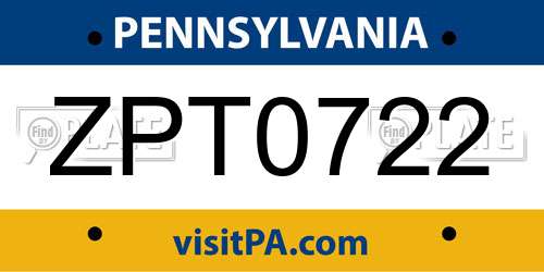 ZPT0722 Pennsylvania License Plate