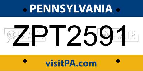 ZPT2591 Pennsylvania License Plate