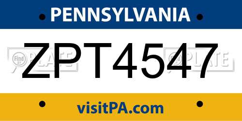 ZPT4547 Pennsylvania License Plate