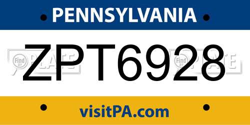 ZPT6928 Pennsylvania License Plate
