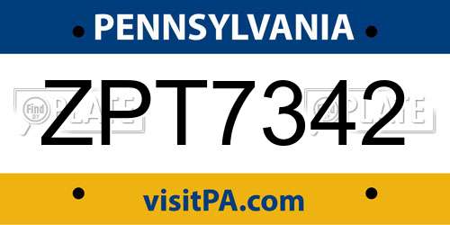 ZPT7342 Pennsylvania License Plate