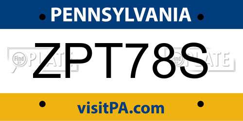 ZPT78S Pennsylvania License Plate