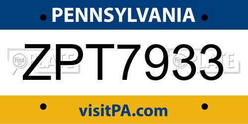 ZPT7933 Pennsylvania License Plate