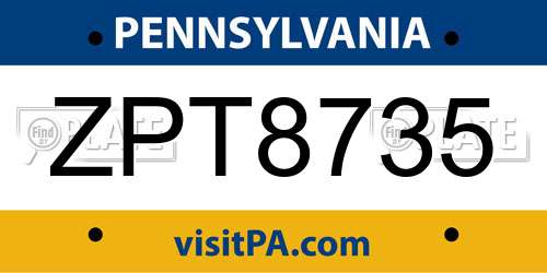 ZPT8735 Pennsylvania License Plate