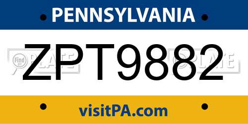 ZPT9882 Pennsylvania License Plate
