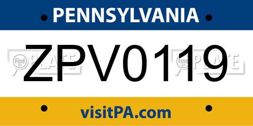 ZPV0119 Pennsylvania License Plate