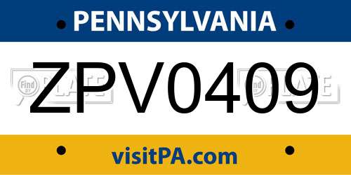 ZPV0409 Pennsylvania License Plate
