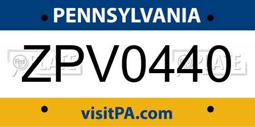 ZPV0440 Pennsylvania License Plate