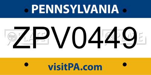 ZPV0449 Pennsylvania License Plate