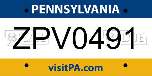 ZPV0491 Pennsylvania License Plate