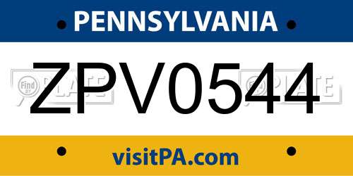 ZPV0544 Pennsylvania License Plate