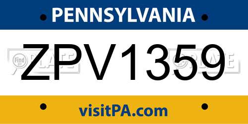 ZPV1359 Pennsylvania License Plate