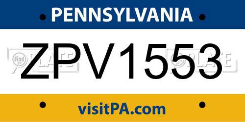 ZPV1553 Pennsylvania License Plate