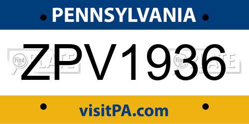 ZPV1936 Pennsylvania License Plate