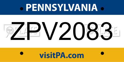 ZPV2083 Pennsylvania License Plate