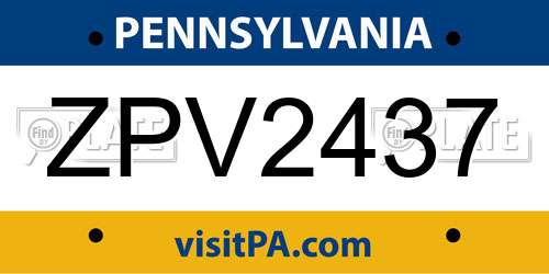 ZPV2437 Pennsylvania License Plate