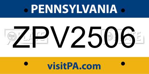 ZPV2506 Pennsylvania License Plate