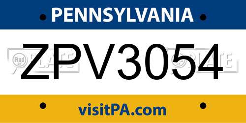 ZPV3054 Pennsylvania License Plate