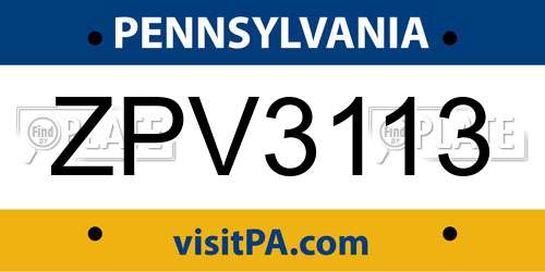 ZPV3113 Pennsylvania License Plate